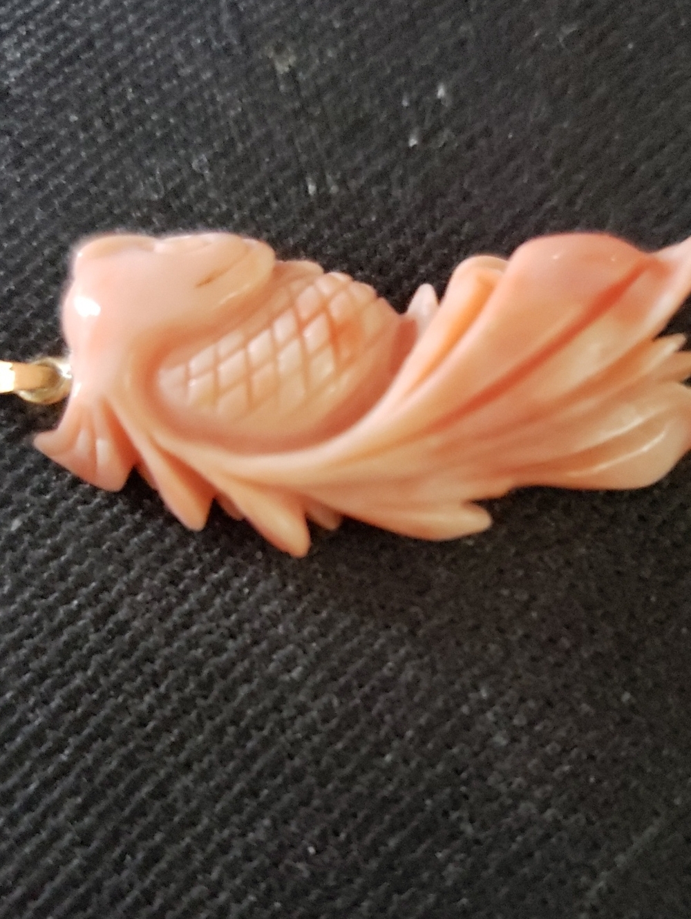 Hand-Carved Peach Coral Fish Pendant Necklace